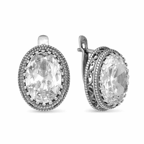 Серьги 3487096ф  с серебрением и фианитом